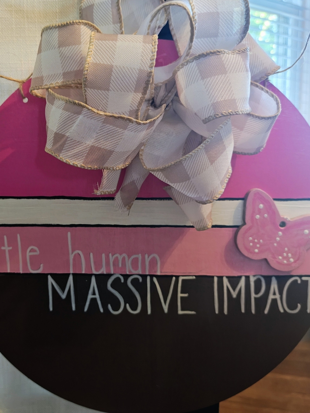 Pink & White Plaid Bow Door Hanger Accent Little Human Massive Impact